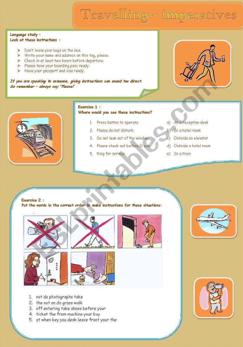 Travelling instructions worksheet