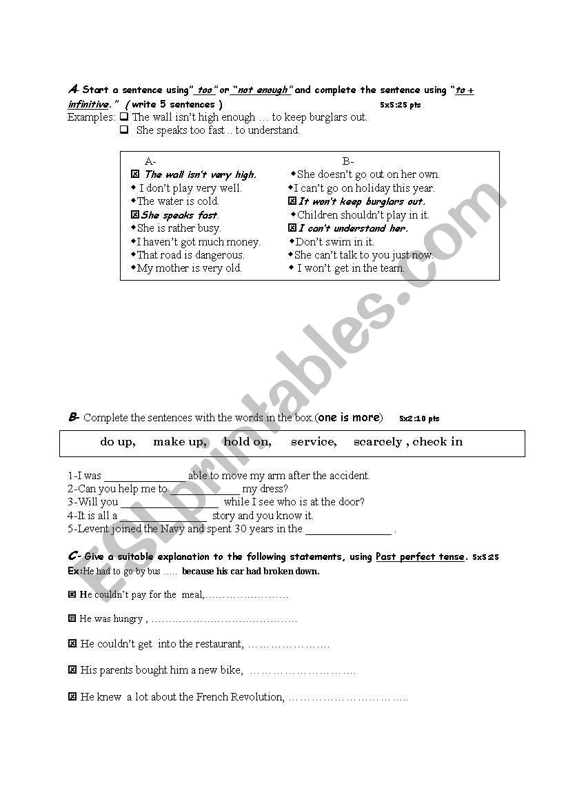 an exam for your students worksheet