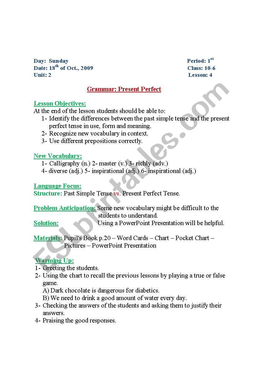 present perfect worksheet