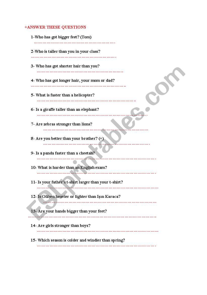 comparatives worksheet