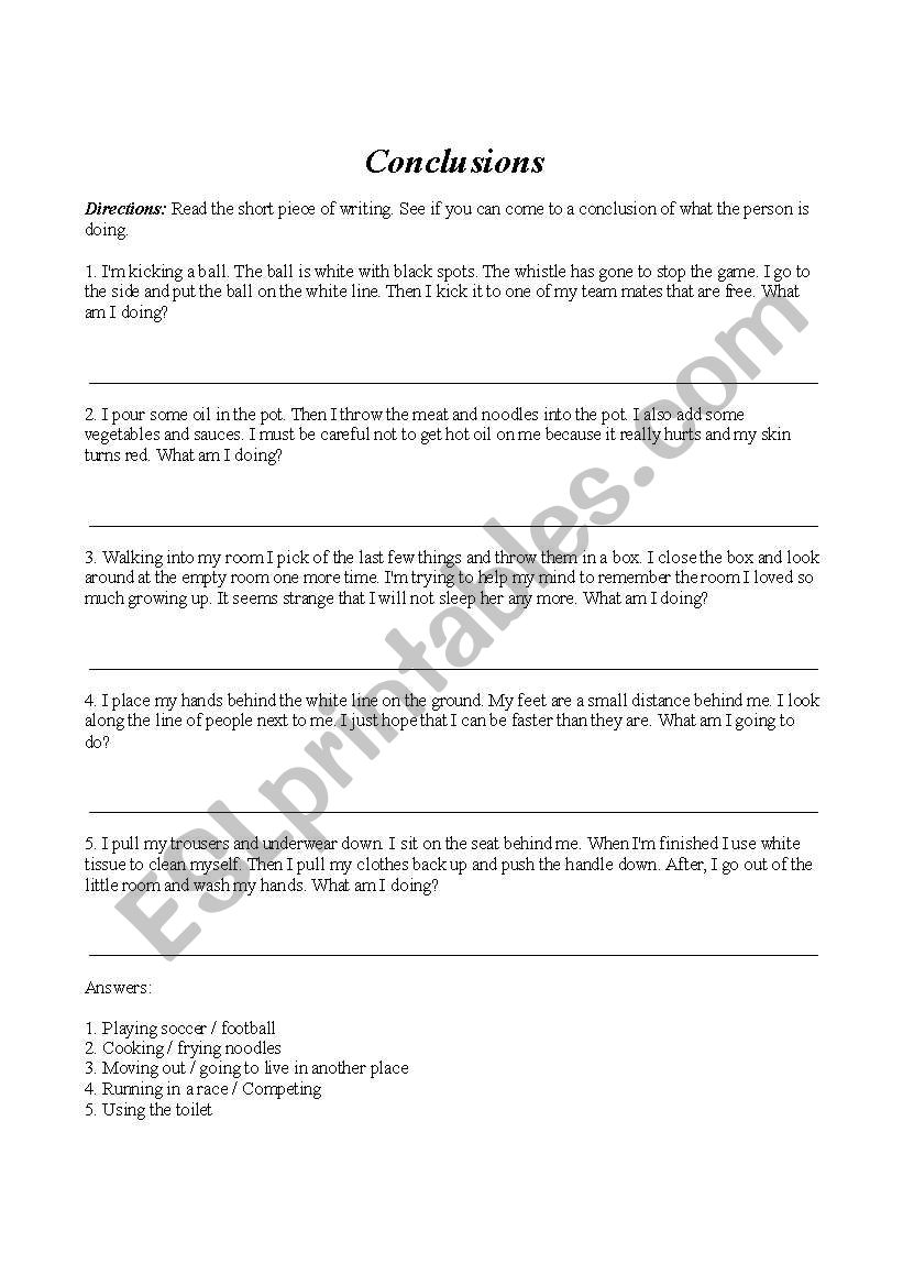 Conclusions worksheet