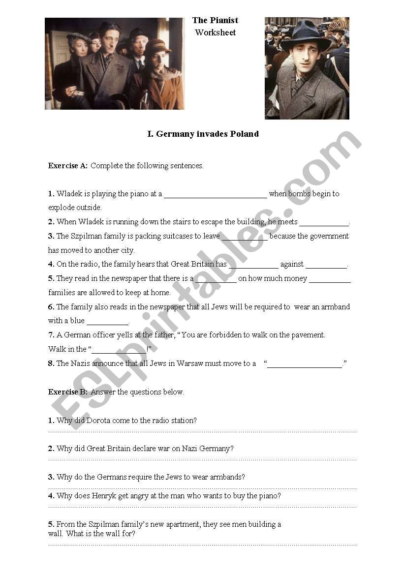 THE PIANIST  worksheet