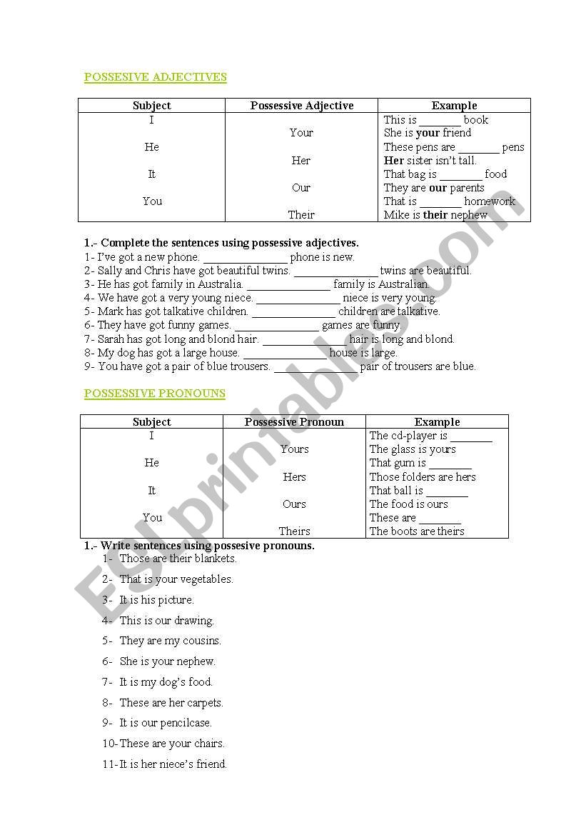 Possessive adjectives and possessive pronouns