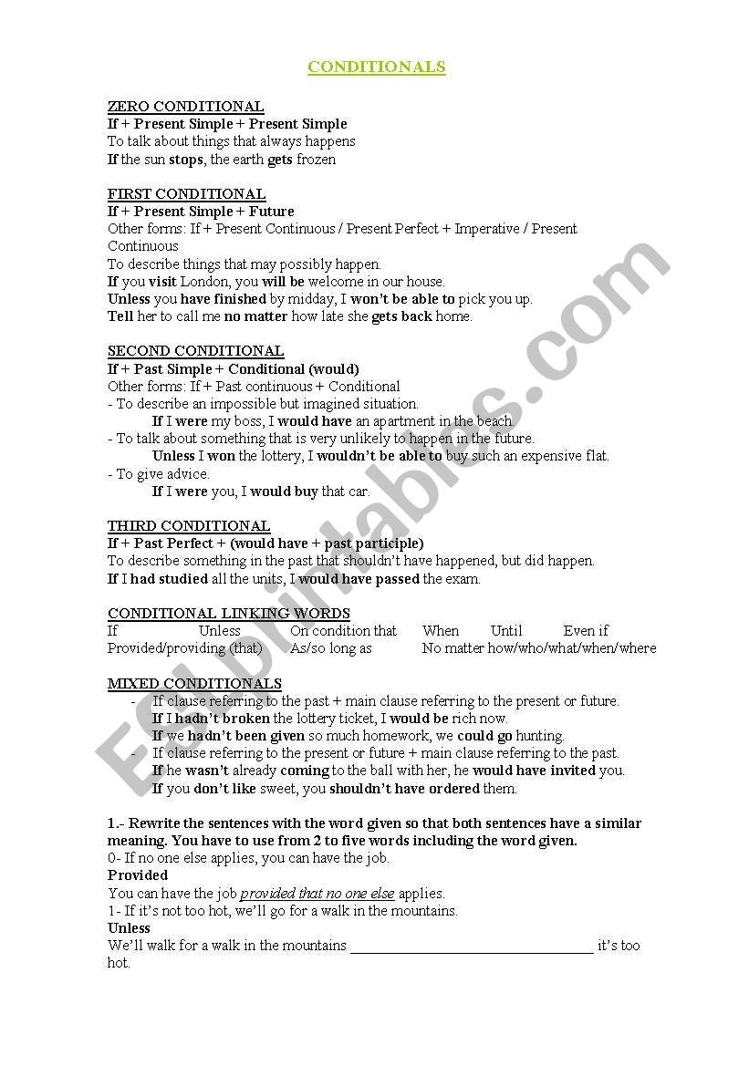 Conditionals 0, 1, 2 & 3 worksheet