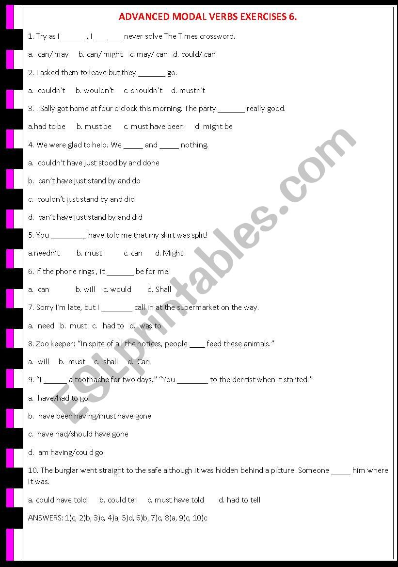 Advanced Modal Verbs Exercises 6