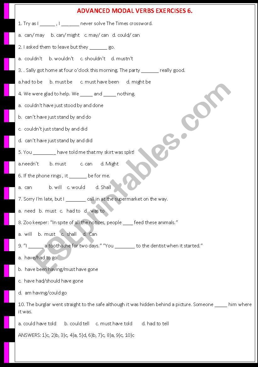 Advanced Modal Verbs Exercises 6