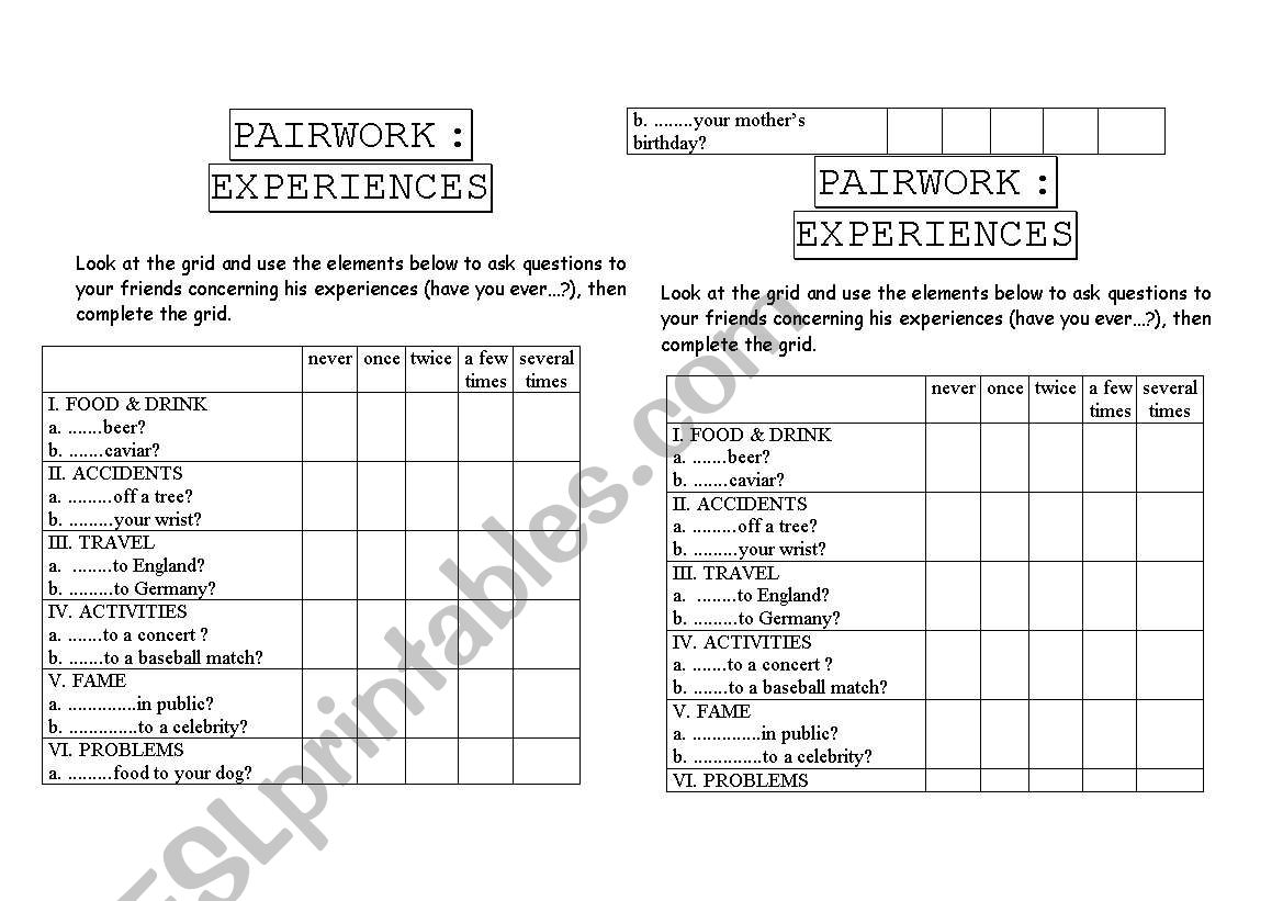 groupwork experiences worksheet