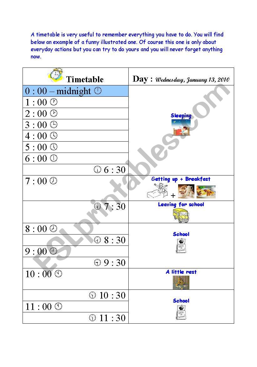 a timetable is a friend worksheet