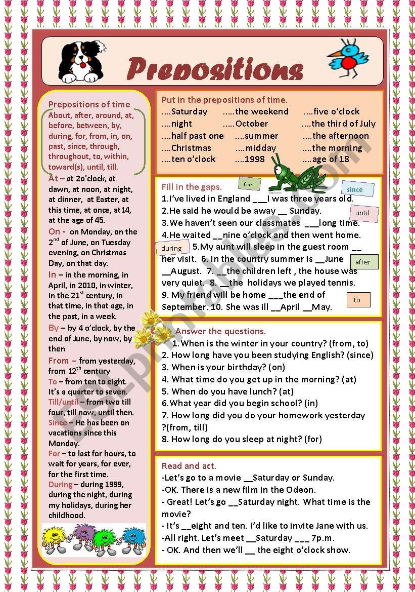 Prepositions of time worksheet