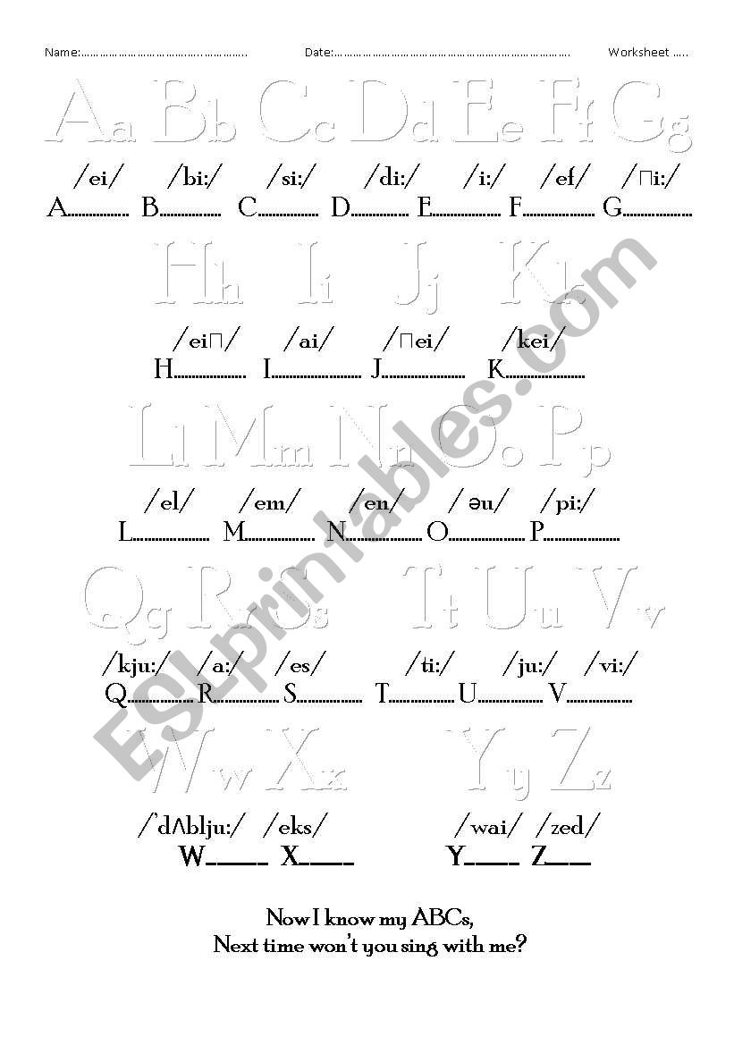 .Alphabet Song worksheet