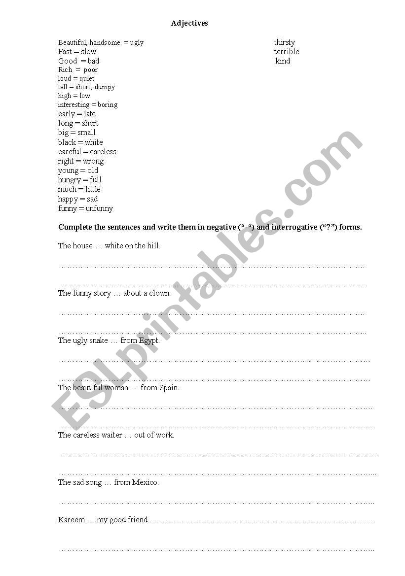 adjectives worksheet