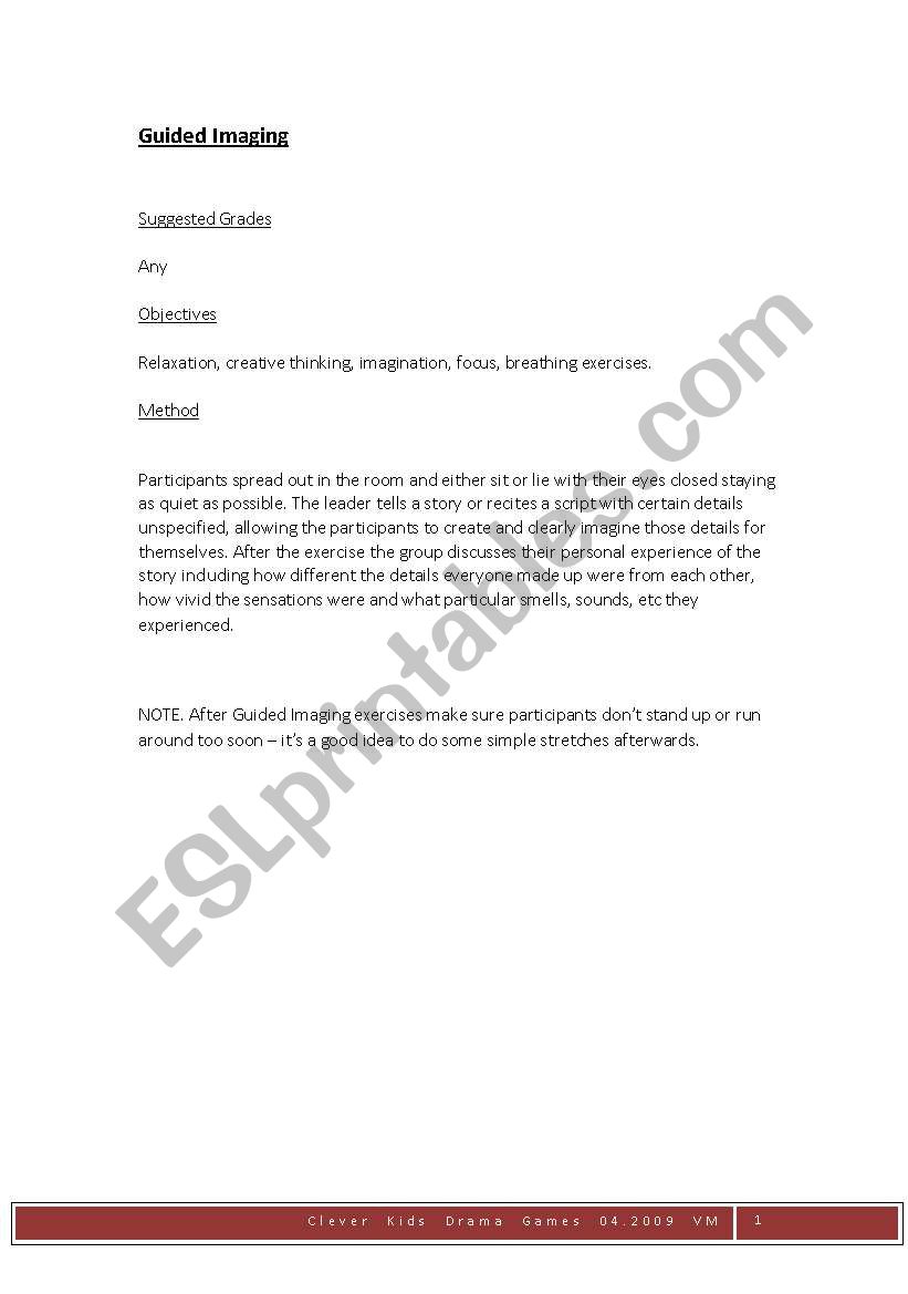 Guided Imaging worksheet