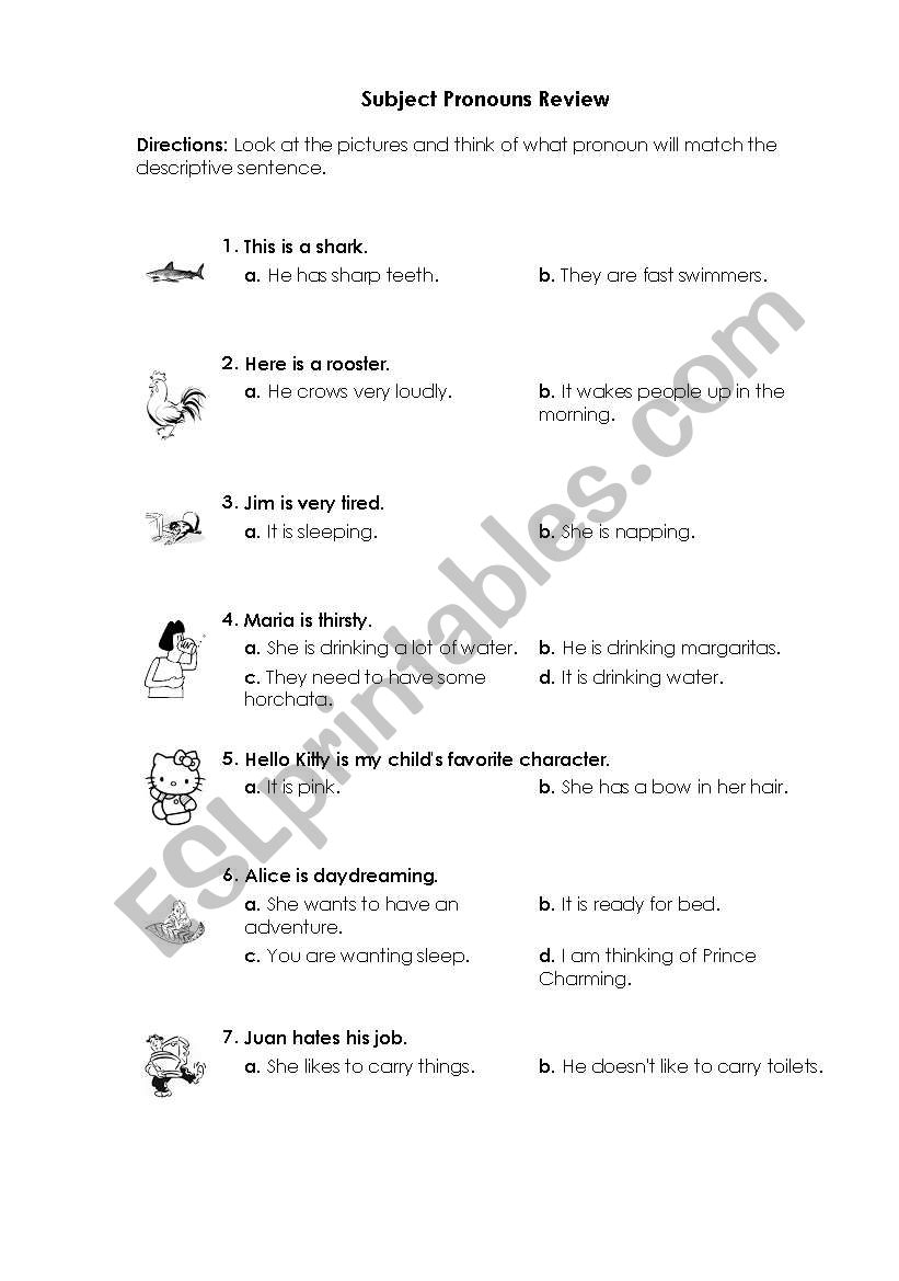 subject pronouns worksheet