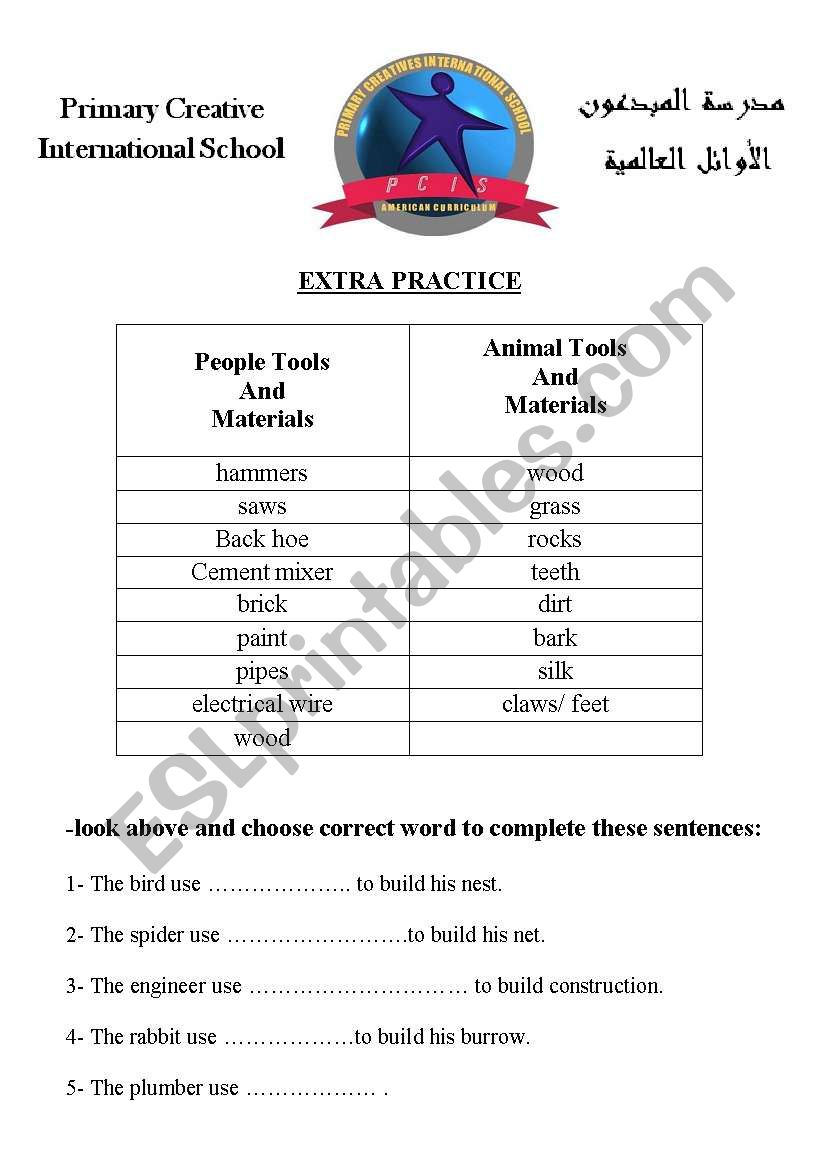 where do animal live in? worksheet