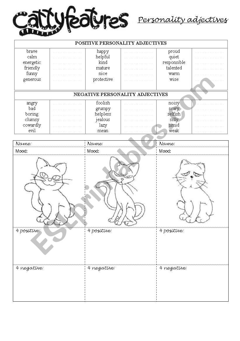 Personality adjectives worksheet