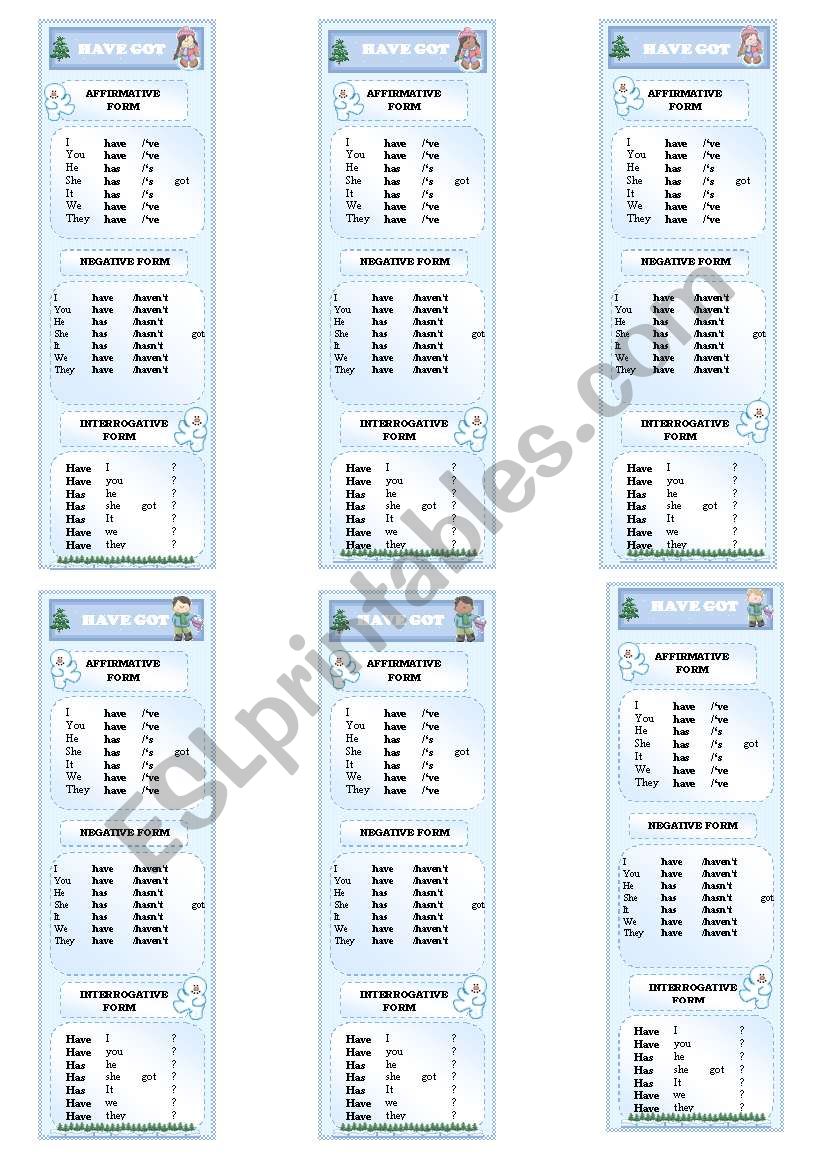 Have got bookmarks worksheet