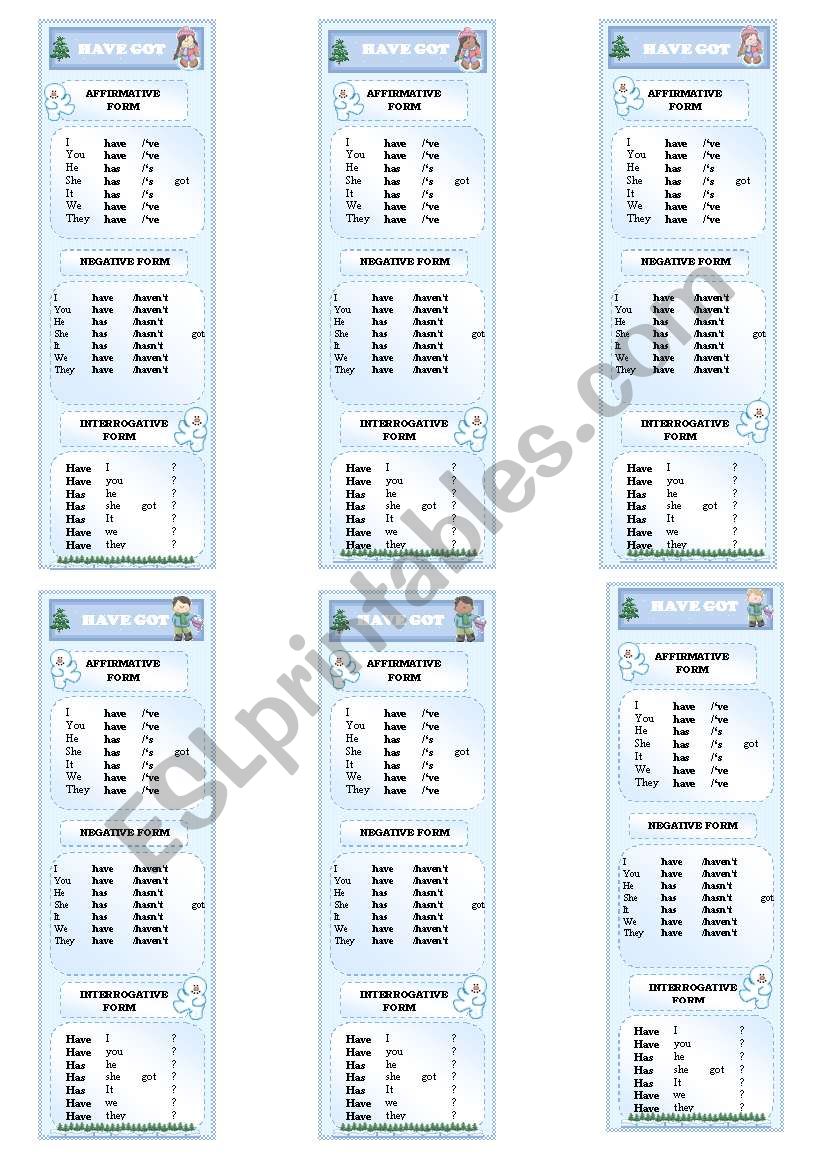 Have got bookmarks worksheet