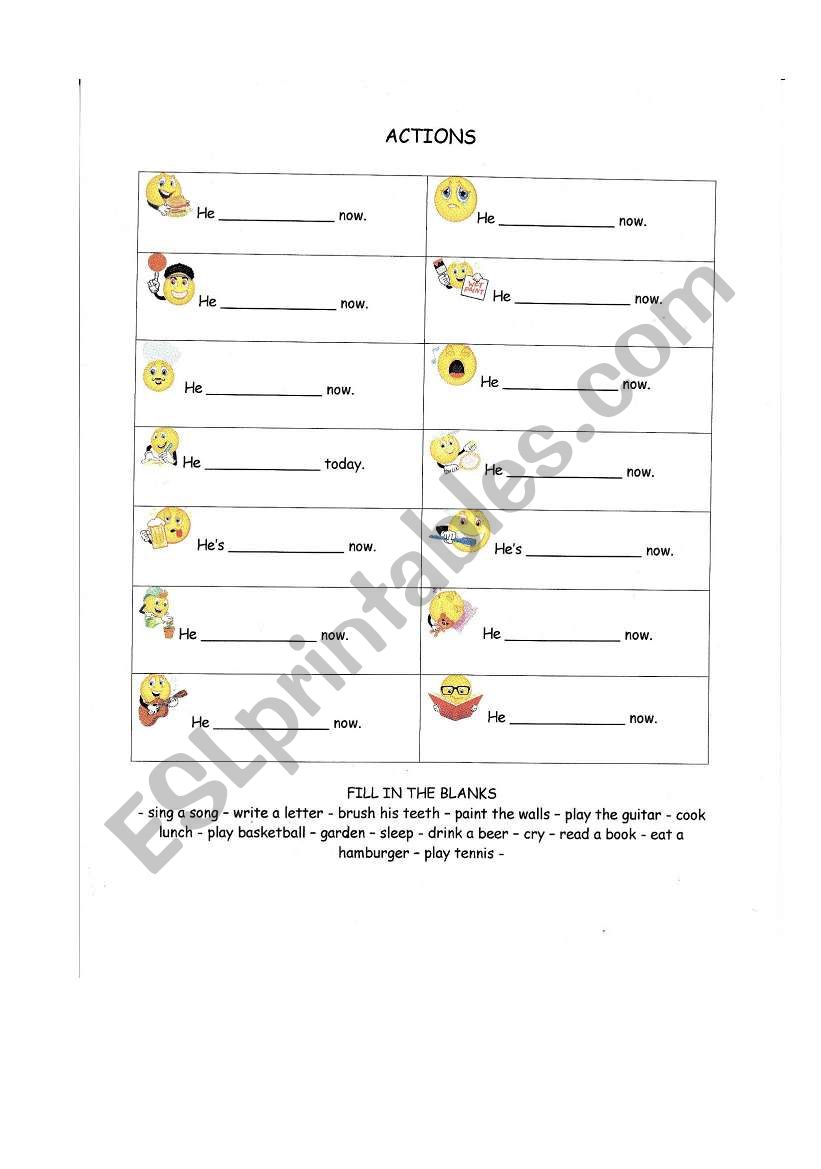 ACTIONS. PRESENT CONTINUOUS worksheet