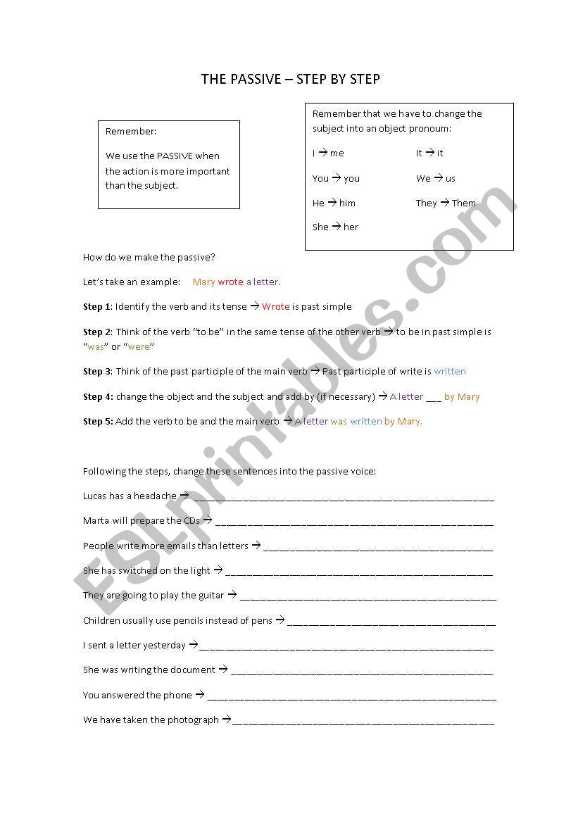 The passive - step by step worksheet