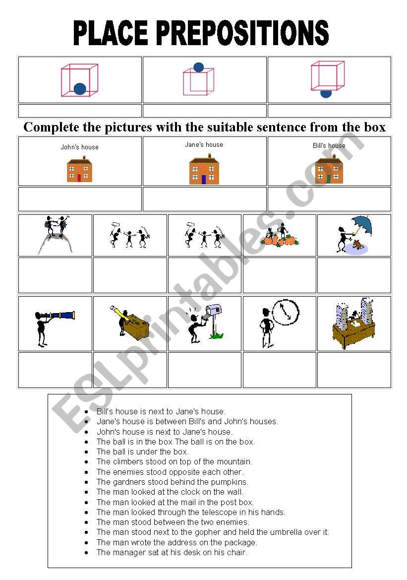 Place prepositions worksheet