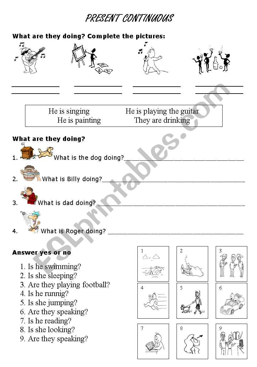 Present continuous worksheet