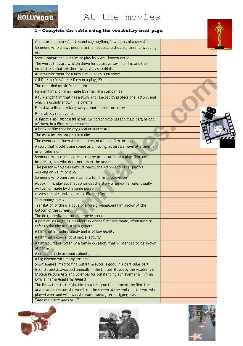 At the movies worksheet