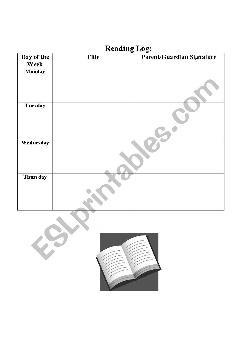 Daily Reading Log worksheet