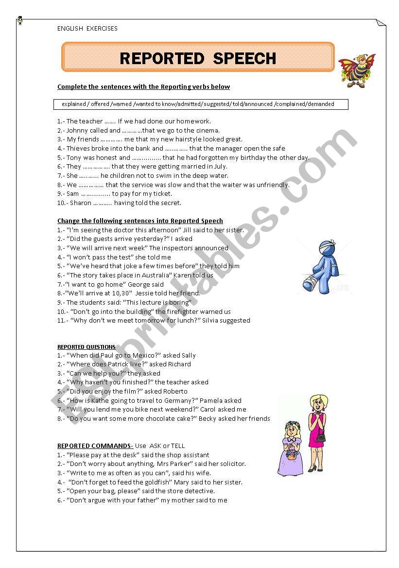 REPORTED SPEECH worksheet