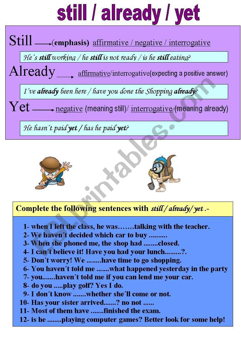 ADVERBS STILL / ALREADY/ YET worksheet