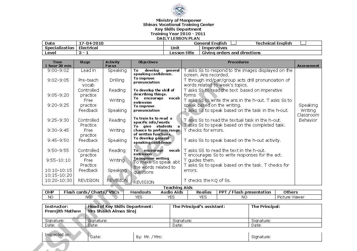 imperatives lesson plan worksheet