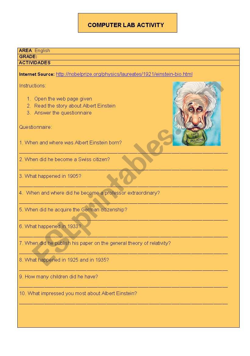 COMPUTER LAB ACTIVITY worksheet