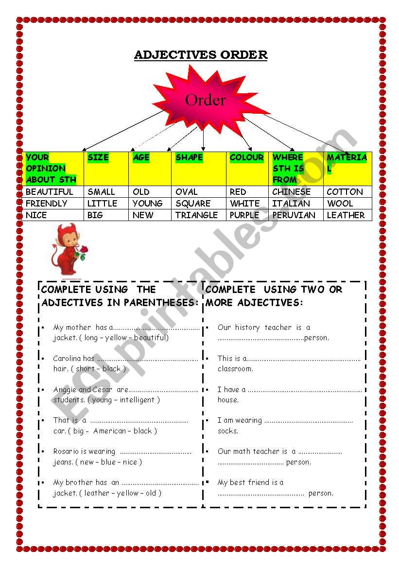 ADJECTIVES ORDER worksheet