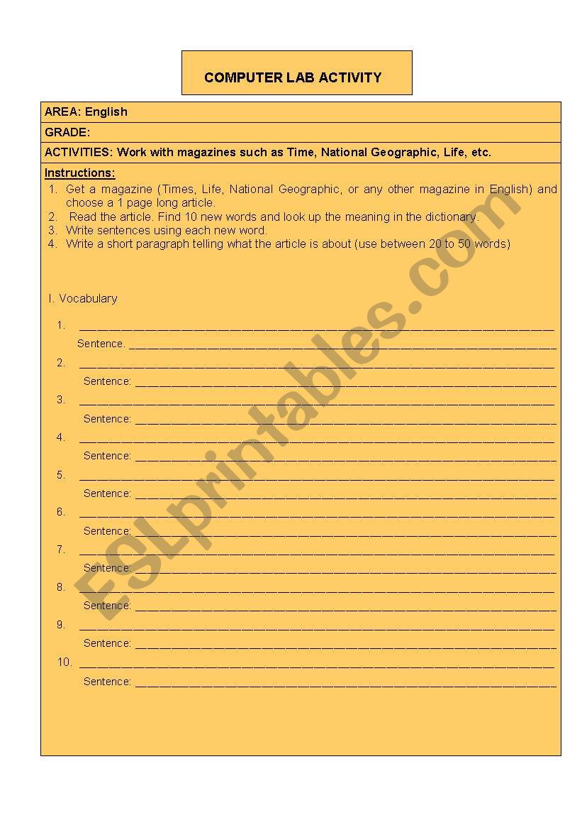 COMPUTER LAB ACTIVITY 2 worksheet