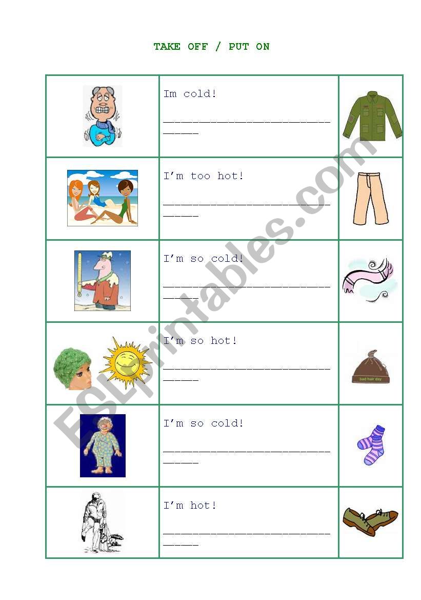 taTAKE OFF / PUT ON worksheet