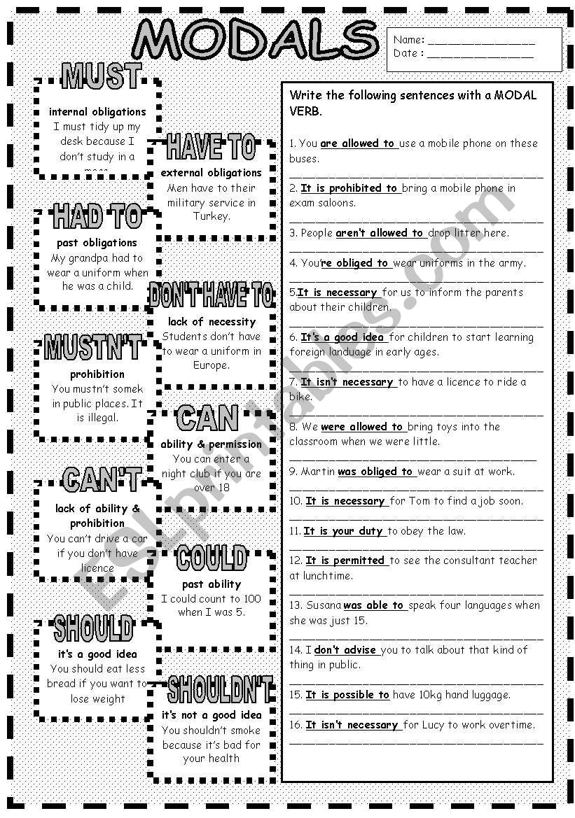 Modal Verbs worksheet