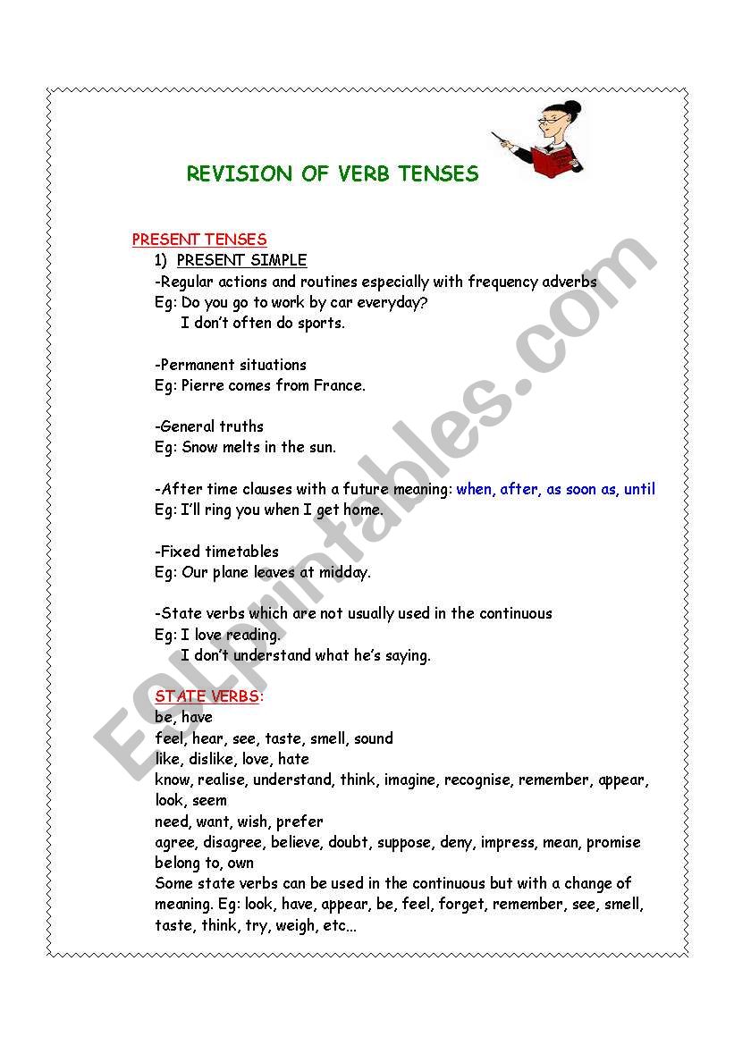 Revision of  verb tenses worksheet