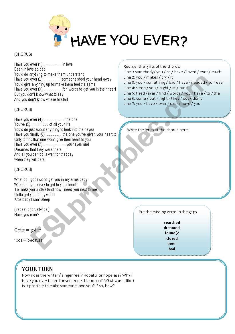 Have You Ever by Brandy worksheet