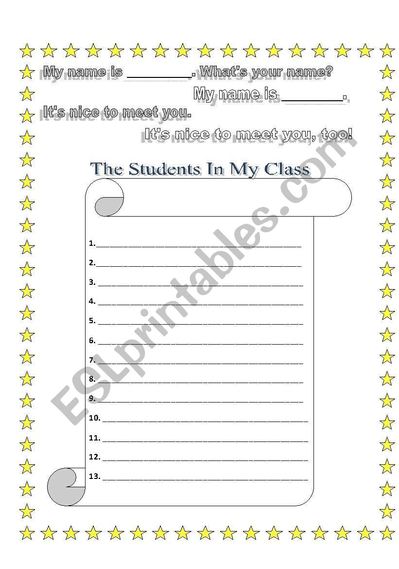 Its Nice to Meet You, Too! worksheet