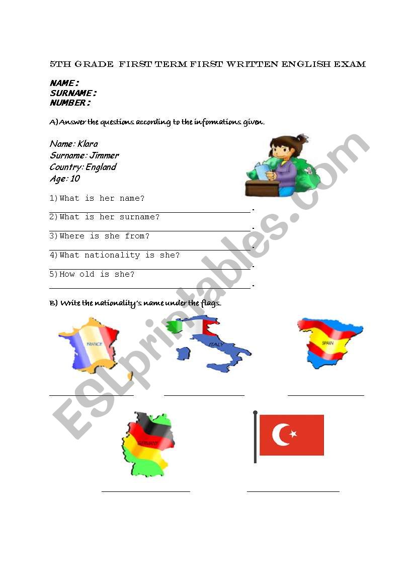 5th grade exam paper worksheet