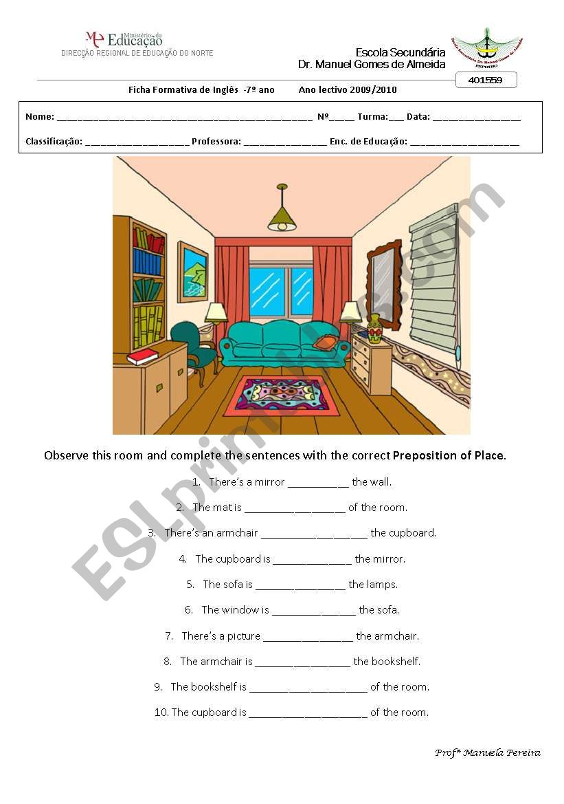 PREPOSITIONS OF PLACE worksheet