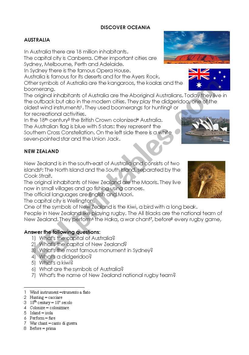 Oceania worksheet