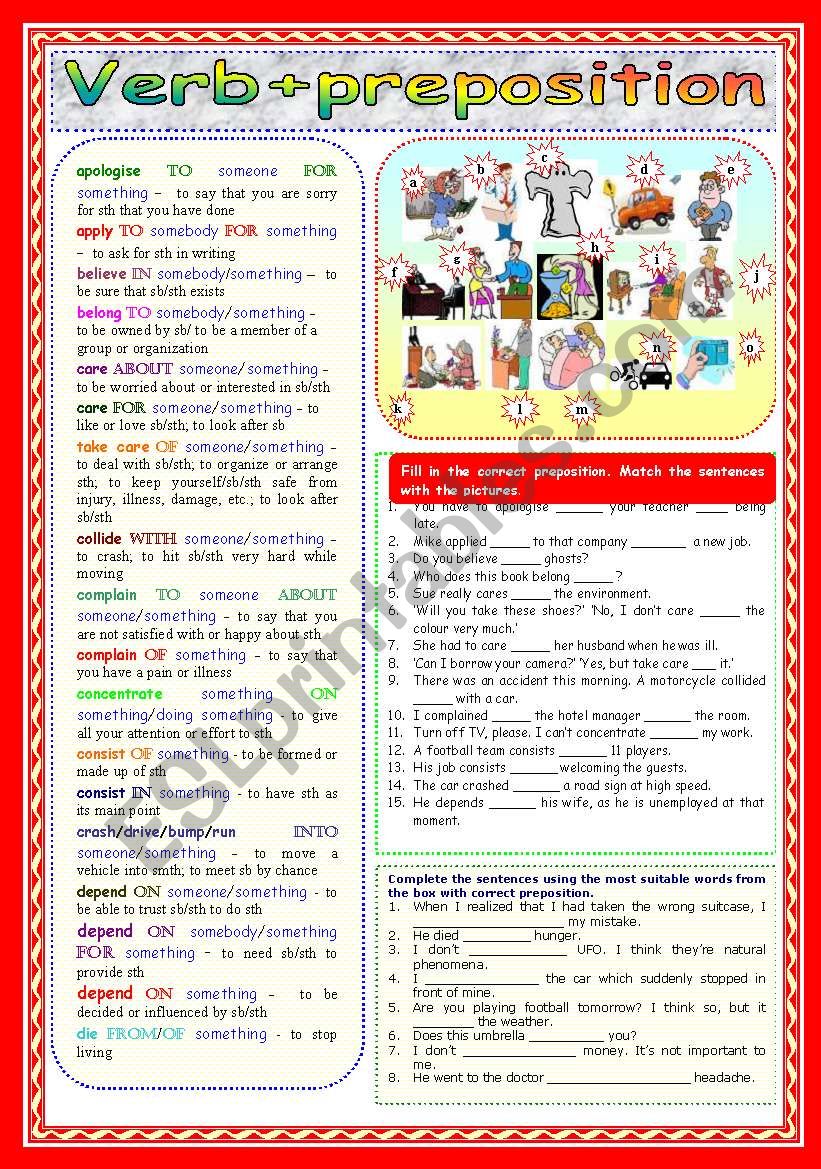 Verb+preposition (Part 1) worksheet