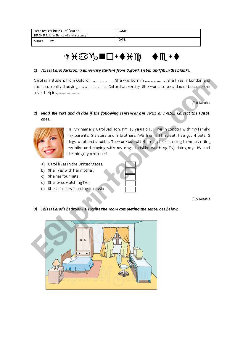 Test elementary level worksheet