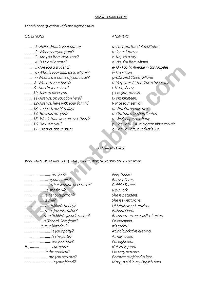 MAKING CONNECTIONS worksheet