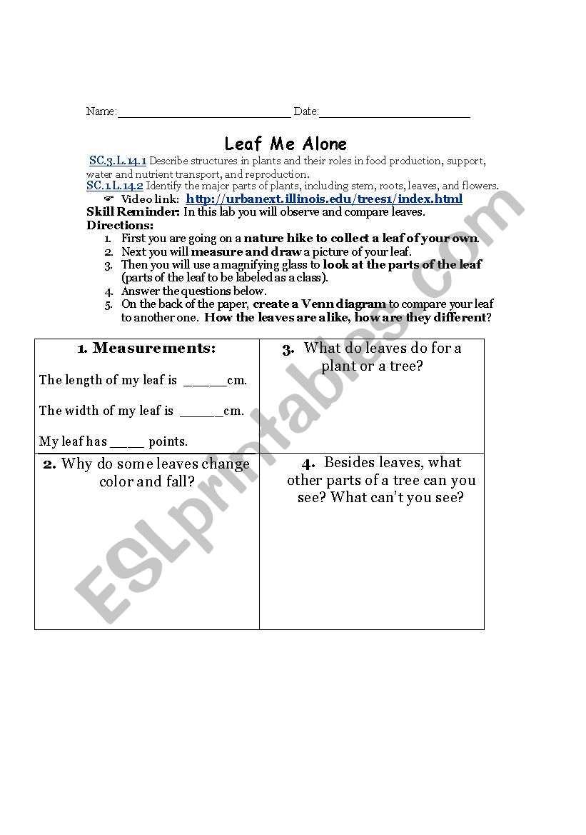 Leaf Me Alone worksheet