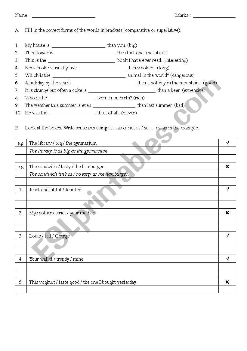 Exercise of Comprasion of Adjectives
