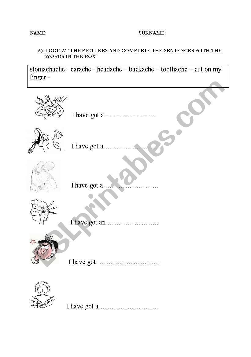 health problems worksheet