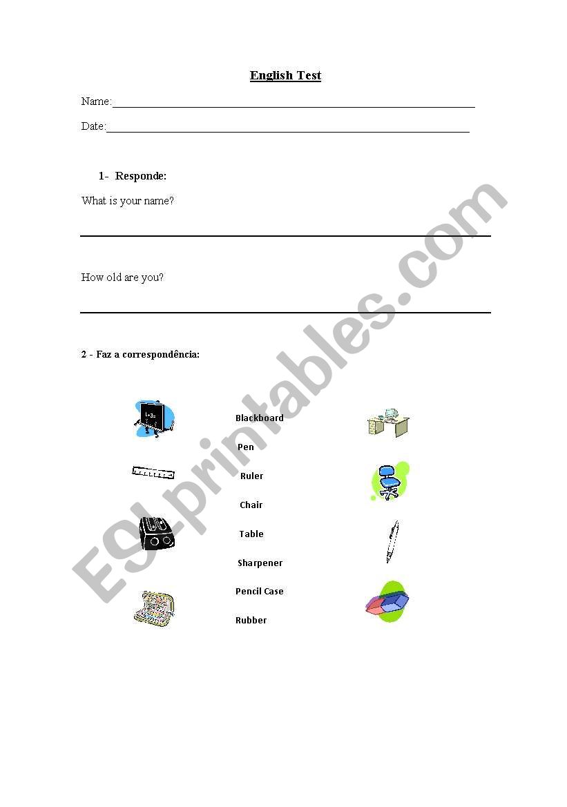 Enghish test worksheet