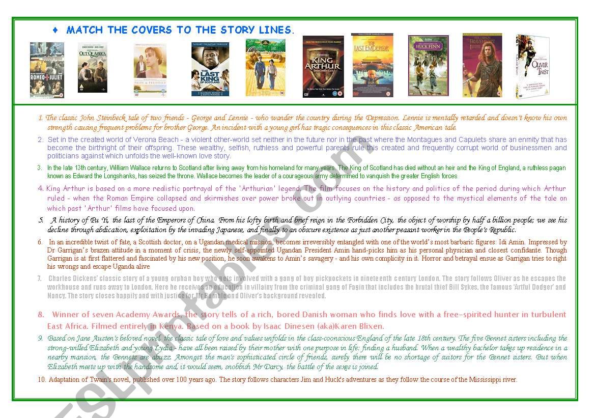 Films and plots worksheet