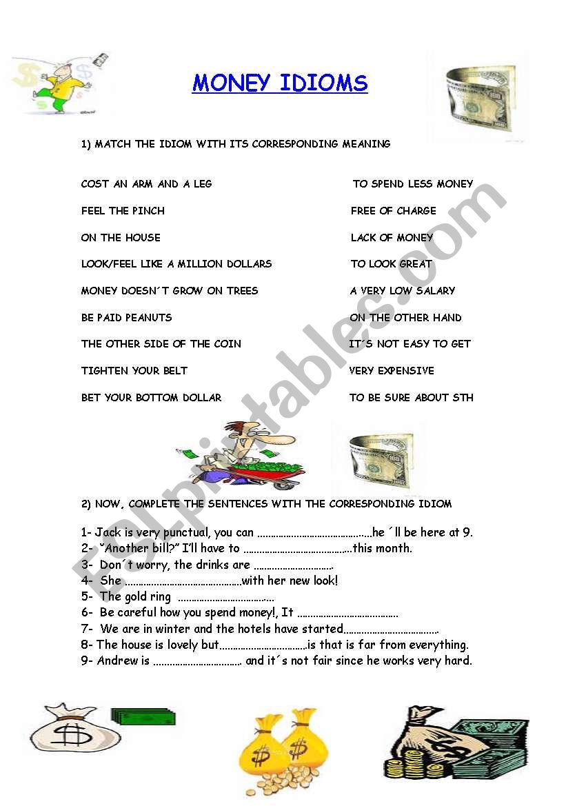 MONEY IDIOMS (with key) worksheet